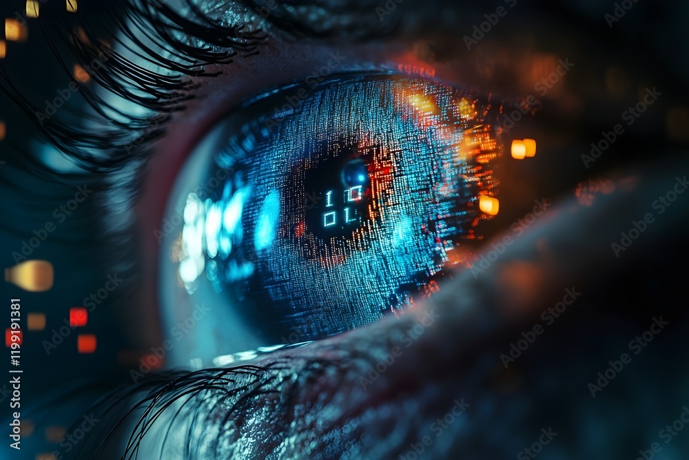 Poster digital eye closeup futuristic binary code technology abstract background cyberpunk artificial intel