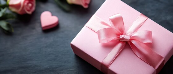 A charming pink box adorned with a delicate bow sits beside a beautiful pink rose, radiating love and romance for Valentine's Day.