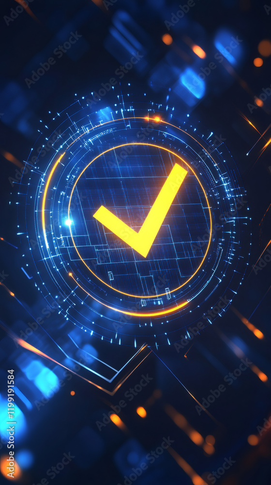 Leinwandbilder glowing check mark symbolizes digital validation in cyberspace, representing successful verification
