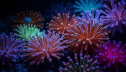 Fototapeta premium Vibrant coral reef anemones in underwater view