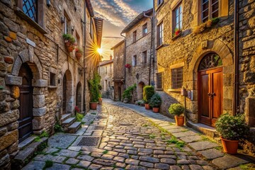 Fototapeta premium Medieval Italian Town, Vitorchiano, Lazio, 2021 - AI Photography