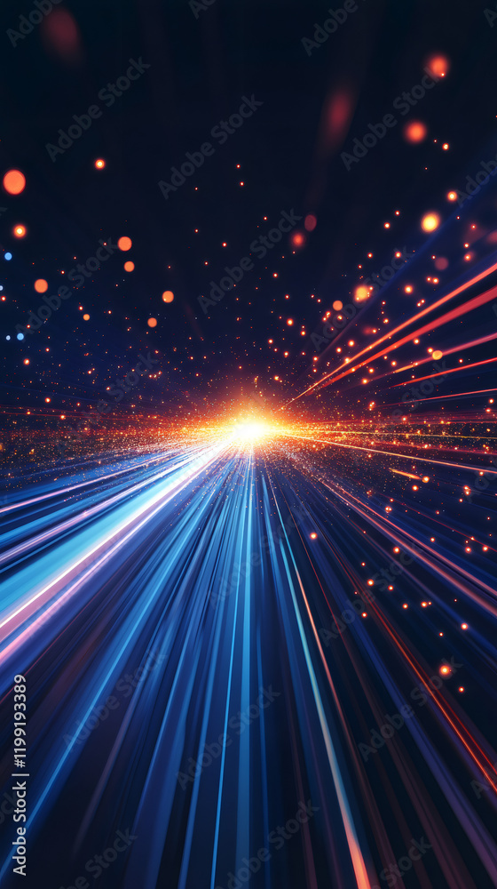 Poster Light trails spiraling dynamically, blending vibrant colors into mesmerizing abstract motion pattern showcasing high-energy visual movement