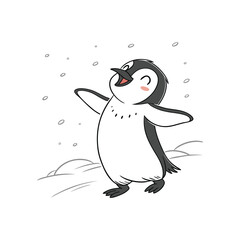 Hand Drawing Cartoon Cute Penguin Illustration in flat style