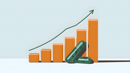 A few supplement tablets with a clear rising graph, illustrating the increasing healthcare costs. 
