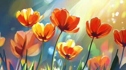 Vibrant Orange Tulips Basking In Sunlight
