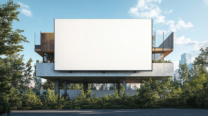 Fototapeta premium Outdoor billboard structure surrounded by greenery in a modern urban setting