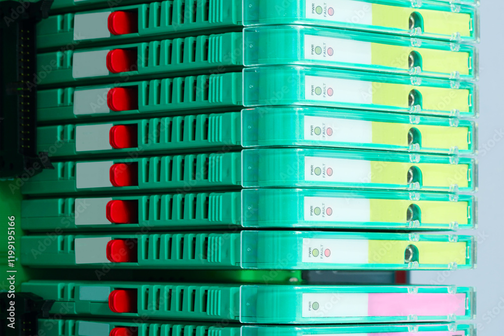 Aufkleber a row of omputer parts. data storage for internet server