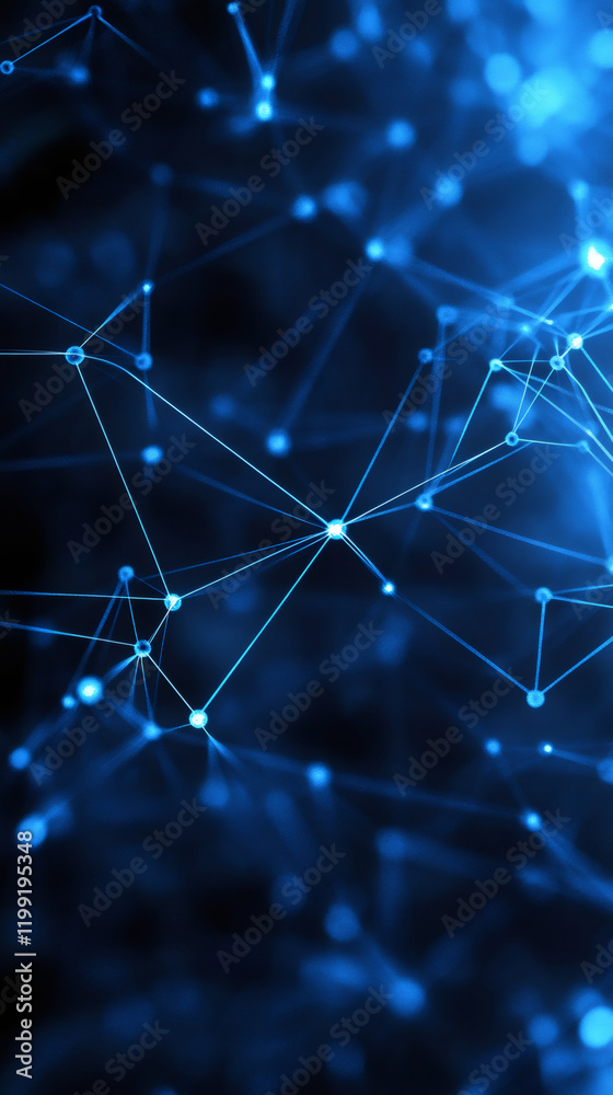 Poster Blue glowing plexus network forming complex connections creating a futuristic technological background