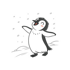 Hand Drawing Cartoon Cute Penguin Illustration in flat style