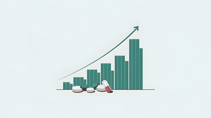 Fototapeta premium A few supplement tablets with a clear rising graph, illustrating the increasing healthcare costs. 