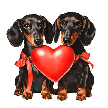 dachshunds holding red heart, valentine's day clip art preview