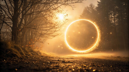 Obraz premium Abstract golden light circle effect,glow, background