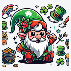 Cartoon cute St Patrick's day Gnome character vector. stock illustration