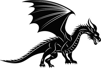 dragon with wings black silhouette vector