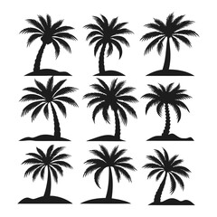 Palm Silhouttes, Coconut tree silhouettes Bundle and Set of palm tree silhouettes