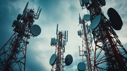 Towering telecommunications structures against a dramatic sky, symbolizing connectivity advancements