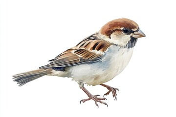 Fototapeta premium A cheerful brown bird with a yellow beak perched, likely in spring. The focus is on the finch's feathers and expression.