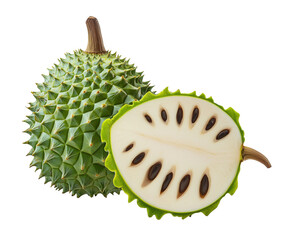 Whole and Half Soursop Display isolated on white or transparent background, png clipart, design element