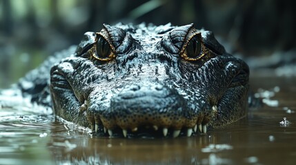 Obraz premium Crocodile's head, submerged, intense gaze.