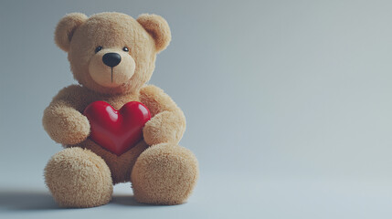 Obraz premium Classic teddy bear holding a heart displayed on a plain white backdrop high quality ultra clear 