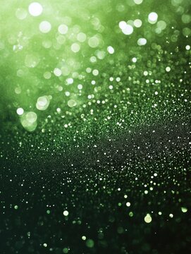 Abstract light sparkles on glittery green particles against a dark background. Suitable for microstock photography.