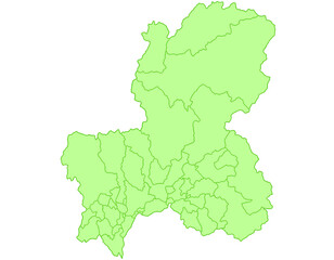 岐阜県　地図　黄緑　イラスト