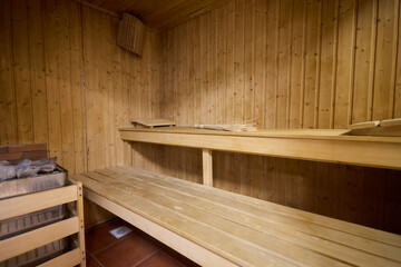 Experience the Cozy Wooden Sauna Interior that promotes Relaxation and overall Wellness