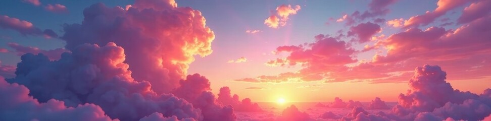 Fototapeta premium Swirling hues of pink, gold, and deep blue paint a surreal sunset sky , texture, blue, color