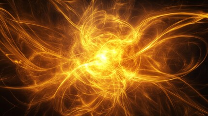 Obraz premium Abstract fiery energy swirl, glowing gold on black background.