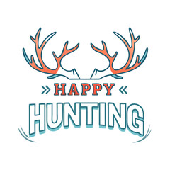 happy hunting text with antlers icon, happy hunting text with antlers vector,