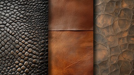 Three textured leather panels of different colors and patterns, creating an interesting composition