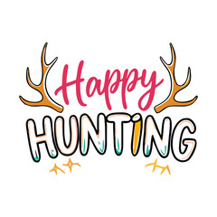 happy hunting text with antlers icon, happy hunting text with antlers vector,