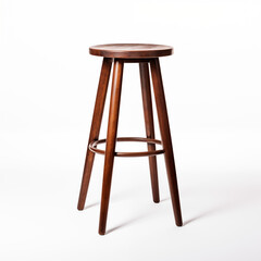 MidCentury Modern Wooden Bar Stool Dark Brown Isolated on White