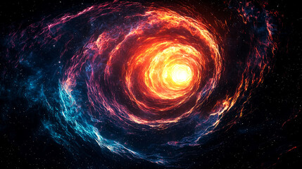 Cosmic Swirl: A fiery nebula in space, swirling colors and cosmic energy. Abstract digital art.