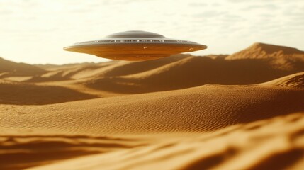 Sci-Fi UFO emerging from desert sands in search of life on another planet.