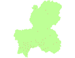 岐阜県　地図　黄緑　斑点　イラスト