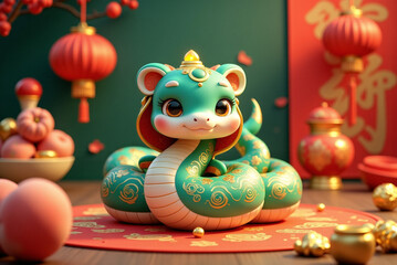 Mystical Azure Snake: A Winter-Inspired Lunar New Year Scene