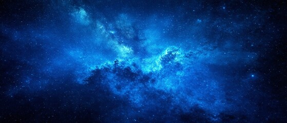 Fototapeta premium A wide view of a starry sky with a blue nebula. Made with generative AI