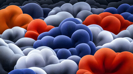 Fototapeta premium Abstract textured background of multicolored clouds in blue, orange, and grey. Ideal for website banners, design projects, and artistic applications.