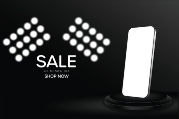 Black Friday  Sale. Shelf and podium  black gifts boxes Dark. vector illustration and background black