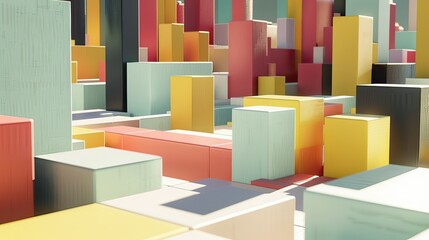 A 3D digitally rendered image of colorful cubes in a geometric layout.