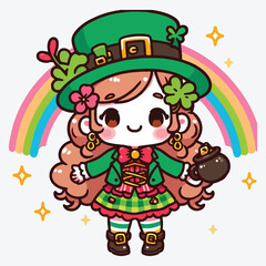 Naklejka premium Cute girl wearing costume leprechaun stock illustration