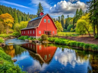 Obraz premium Renovated Red Barn, Tolt River, Carnation WA, Urban Exploration, 2021