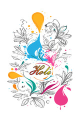 Happy Holi Celebration: Colorful Gulal in Traditional Pot with Vibrant Splashes