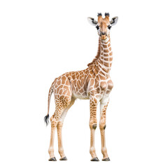 Fototapeta premium Playful Giraffe Standing isolated on white or transparent background, png. Easy to place on any other background