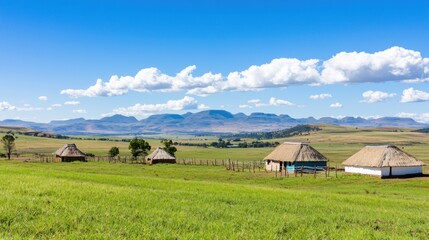 Rural African landscape with thatched houses