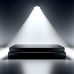 Obraz premium Elegant Glass Podium in Dramatic Spotlight - Minimalistic Square Design