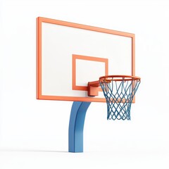 Modern Basketball Hoop Orange Backboard Blue Pole Isolated on White Background Sport Equipment Game