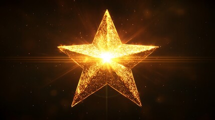 Glowing Golden Star Radiating Light and Sparkle