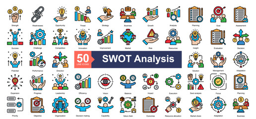 Fototapeta premium SWOT Analysis Icon Collection Set.Containing Strength, Weaknesses, Opportunity, Threat, Strategy, Business icon. Simple lineal style Vector Illustration. 